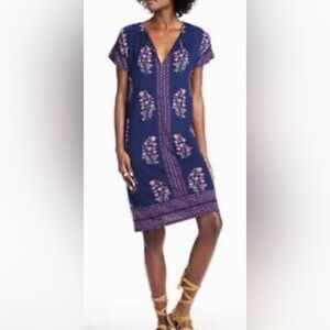 Lucky Brand Floral Purple Short Sleeve Midi Dress Medium